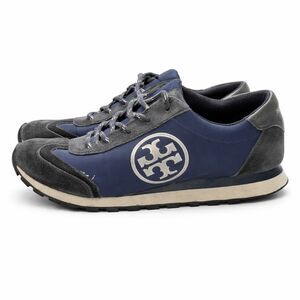 Tory Burch Vintage Nylon Runner Sneakers 6.5 Blue Suede Trim